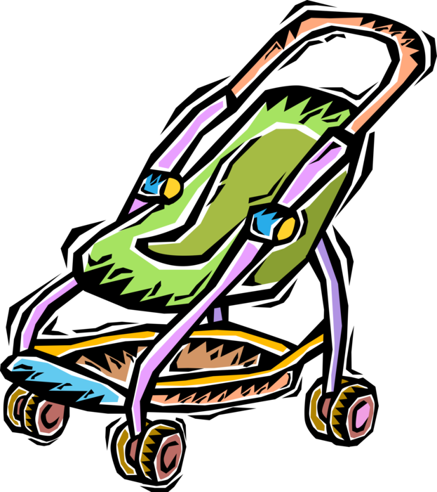 Vector Illustration of Newborn Infant Baby Stroller Pram or Carriage