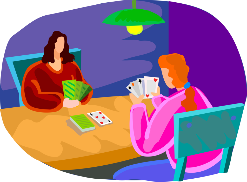 Vector Illustration of Casino Gambling Games of Chance Gamblers Play Poker with Playing Cards