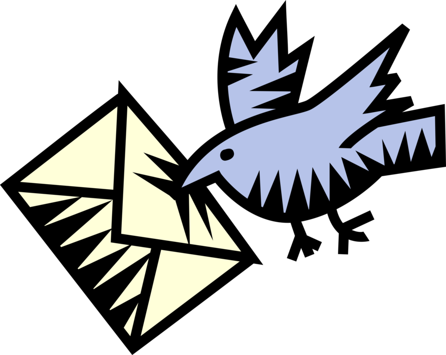 Vector Illustration of Airmail Carrier Pigeon with Post Office Mail or Postal Letter Envelope