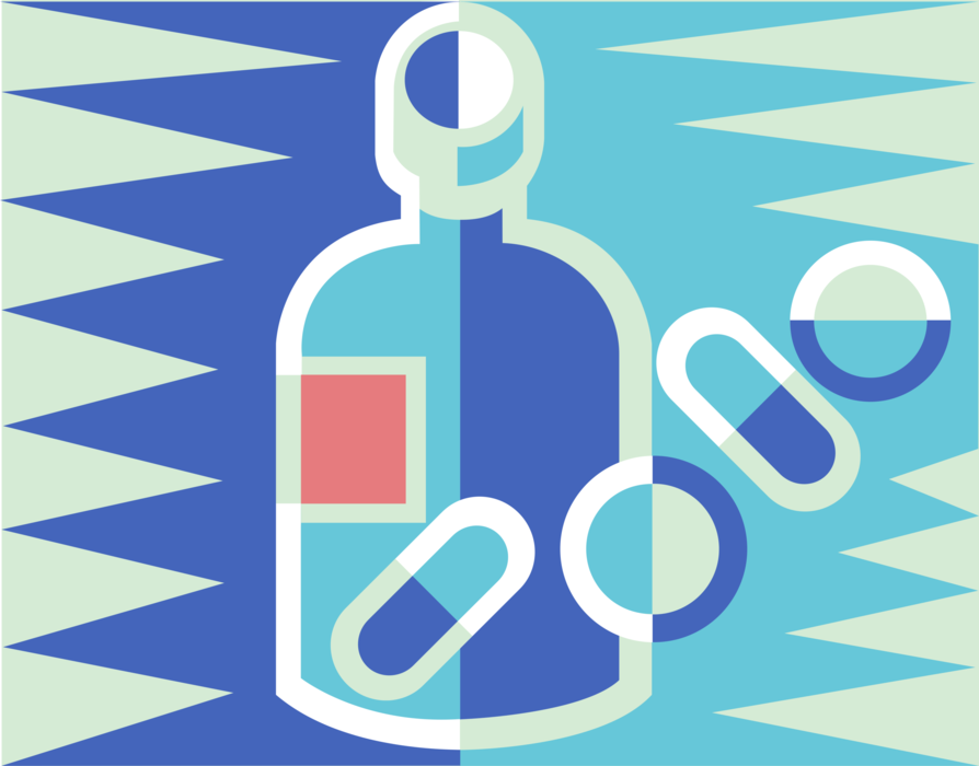 Vector Illustration of Pharmacy Prescription Medicine Bottle of Pills