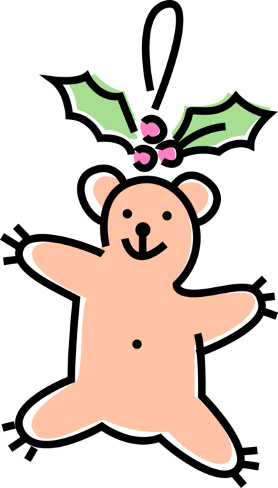 Vector Illustration of Festive Season Christmas Tree Ornament Decoration Teddy Bear with Holly