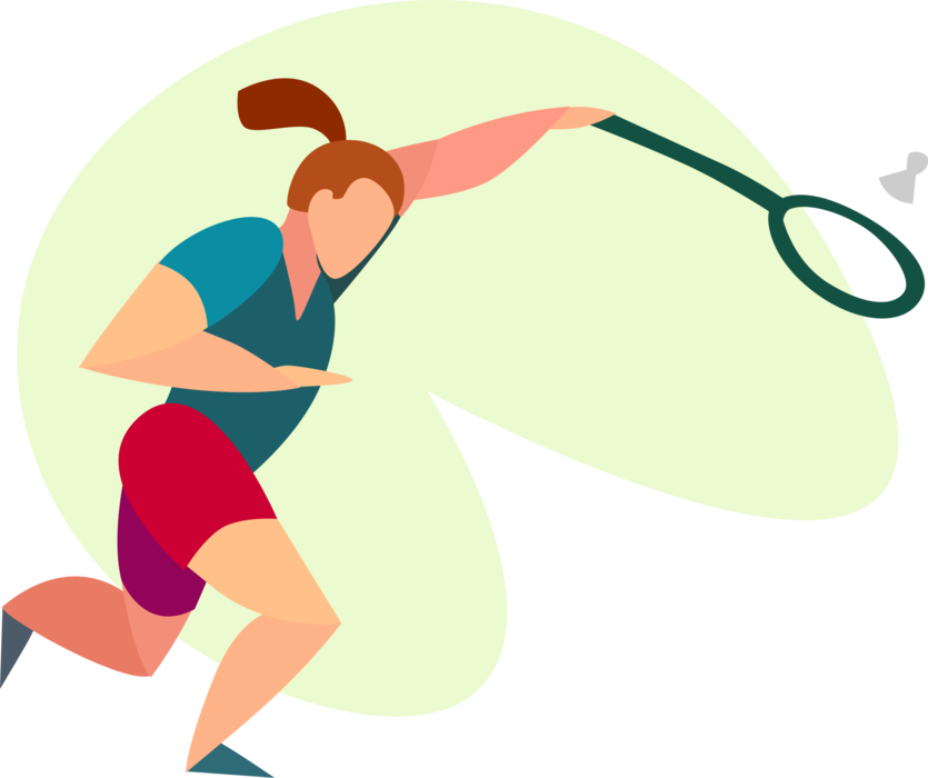Vector Illustration of Sport of Badminton Player with Racket or Racquet and Shuttlecock Birdie