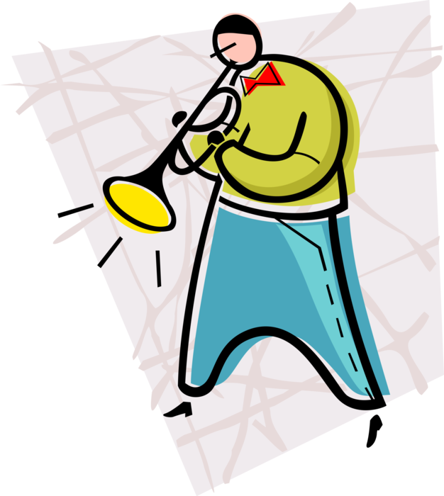 Vector Illustration of Jazz Musician Plays Trumpet Brass Musical Instrument