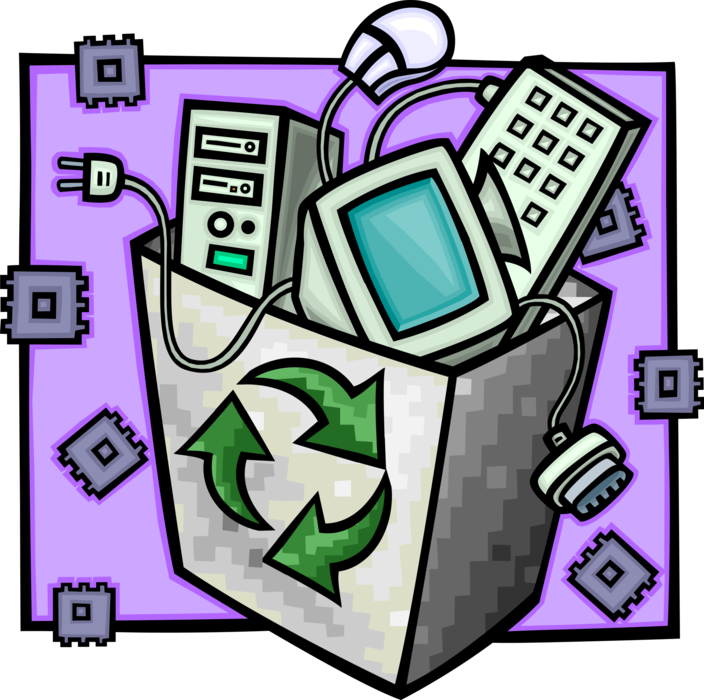 Vector Illustration of Recycle Bin Container Holds Recyclable Electronics Hardware for Recycling Center