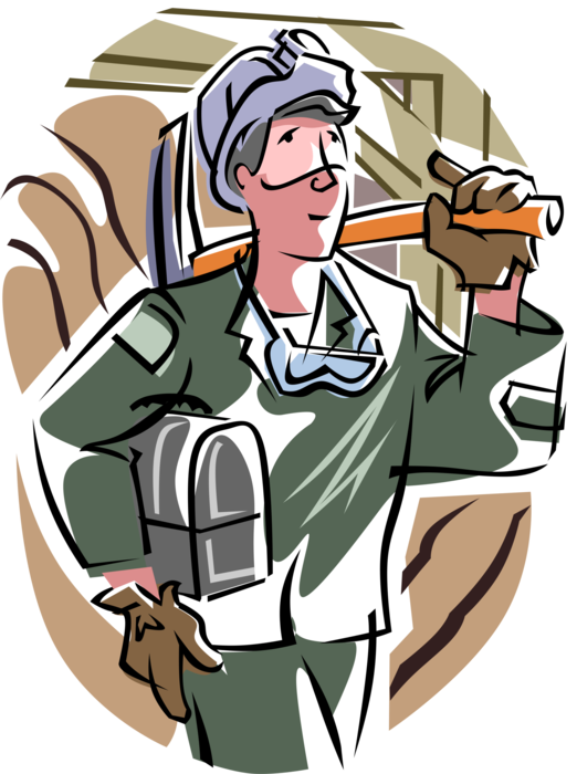 Vector Illustration of Miner Carries Lunchbox and Mining Pick to Work in Underground Mine