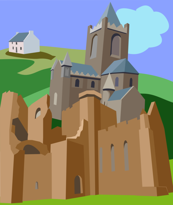 Vector Illustration of Medieval Dublin Christian Church Cathedral, Ireland