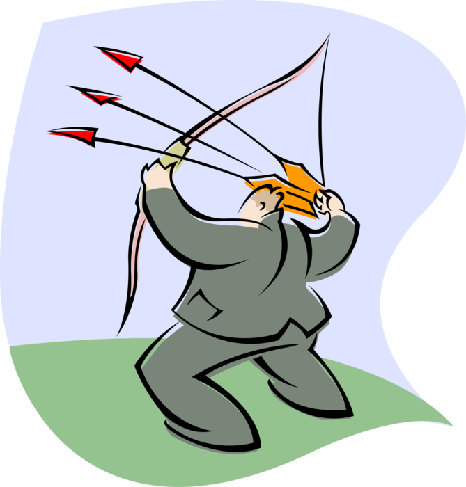 Vector Illustration of Archer Shoots Three Archery Arrows Improves Odds