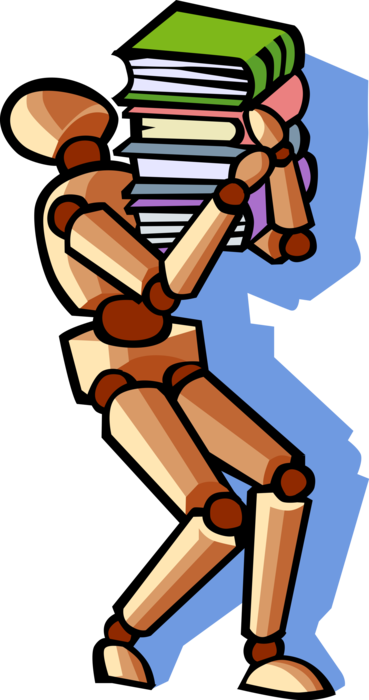 Vector Illustration of Wooden Artist Mannequin with Library Books