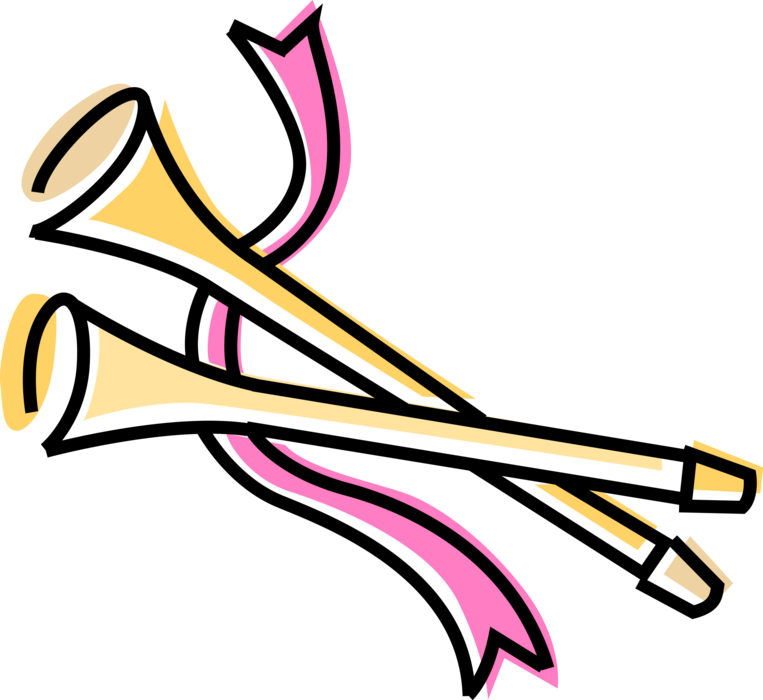 Vector Illustration of Trumpet Horn Brass Musical Instruments with Ribbon