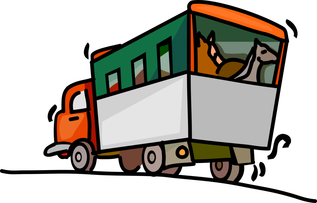 Vector Illustration of Equestrian Horse Trailer Truck Transports Horses
