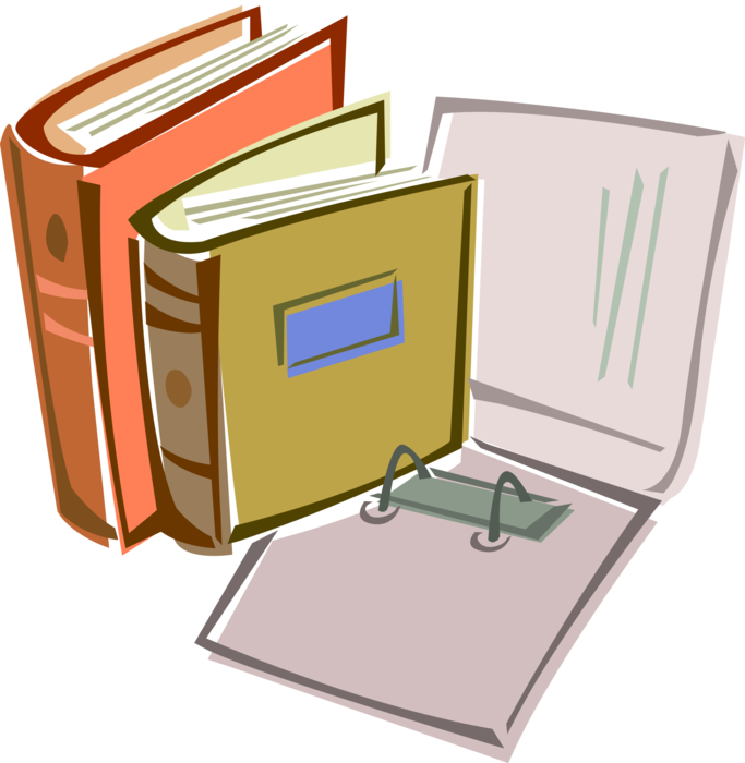 Vector Illustration of Work Records and Office Documents in Binders