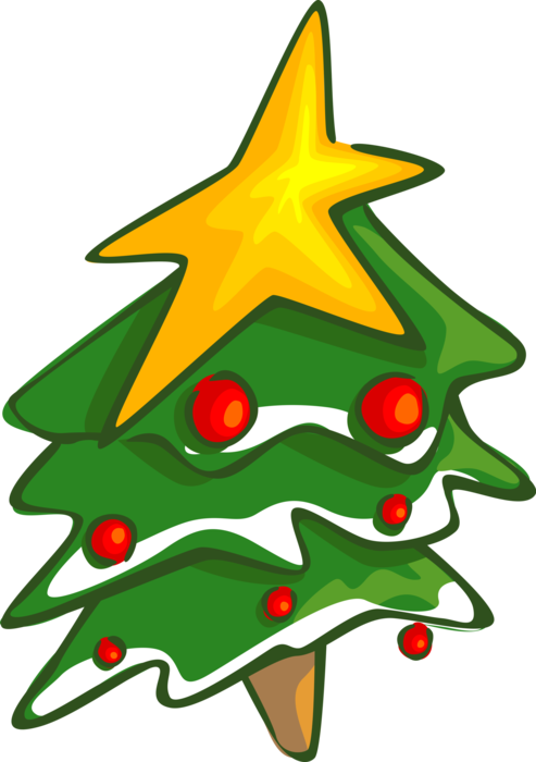 Vector Illustration of Festive Season Christmas Tree with Star and Decoration Ornaments