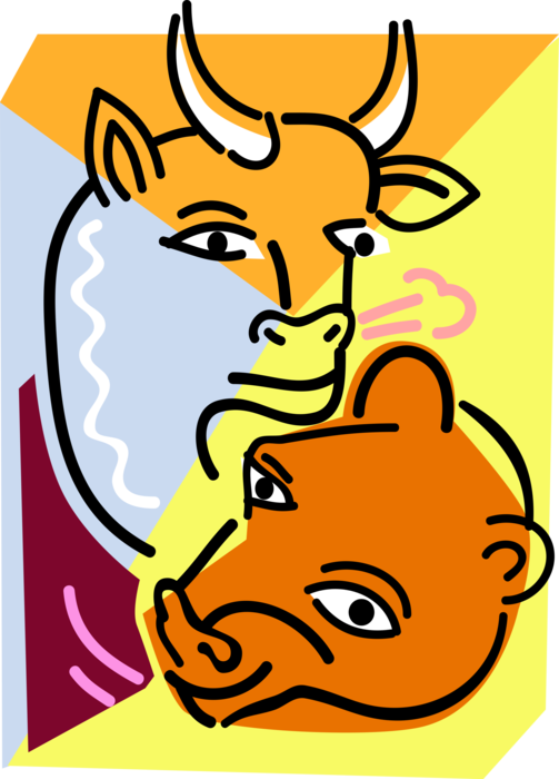 Vector Illustration of Financial Stock Market Bull and Bear Market Symbols