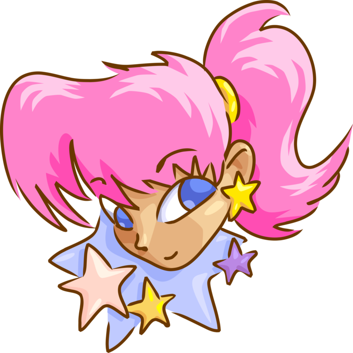 Vector Illustration of Celebrity Star Girl with Pink Hair