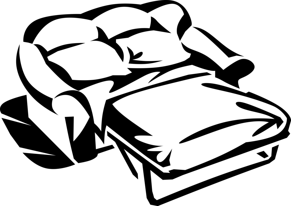Vector Illustration of Sofabed, Hide-a-Bed, Bed-Couch or Sleeper-Sofa with Mattress Furniture