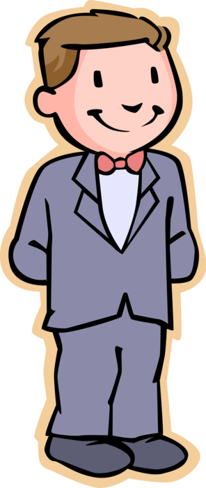 Vector Illustration of Primary or Elementary School Student Boy All Dressed Up in Suit with Tie