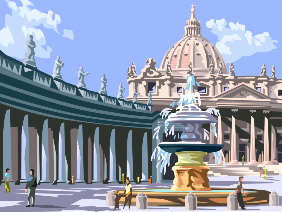 Vector Illustration of Papal St. Peter's Basilica in Vatican City, Italian Renaissance Catholic Church, Rome, Italy