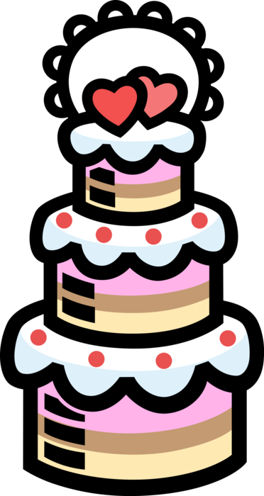 Vector Illustration of Three-Tiered Wedding Cake Dessert Served at Marriage Receptions 