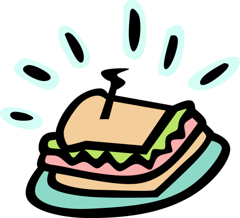 Vector Illustration of Sandwich Sliced Cheese or Meat Placed Between Slices of Bread