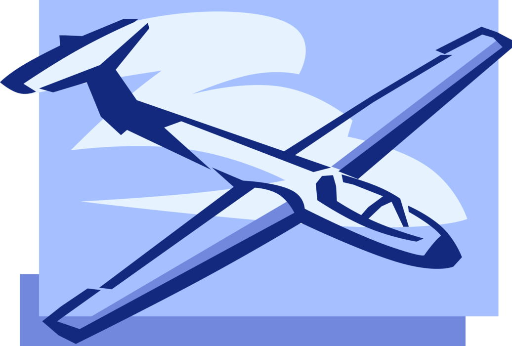 Vector Illustration of Glider Heavier-than-Air Aircraft Glides in Free Flight