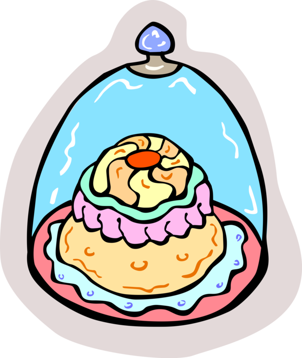 Vector Illustration of Dessert Cake Under Glass in Bakery