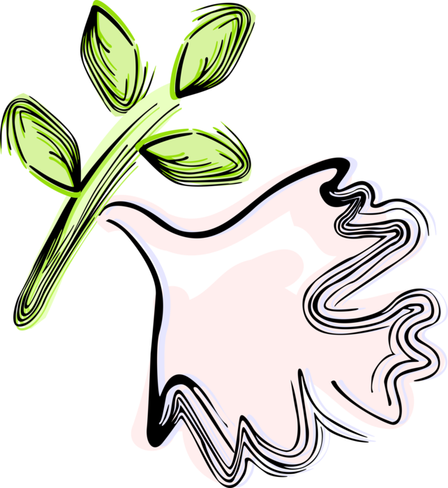 Vector Illustration of Dove of Peace Bird Secular Symbol with Olive Branch
