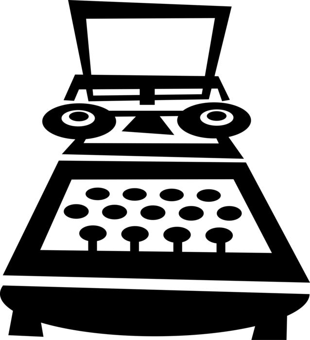 Vector Illustration of Typewriter Mechanical Machine for Writing Characters as in Movable Type Letterpress Printing