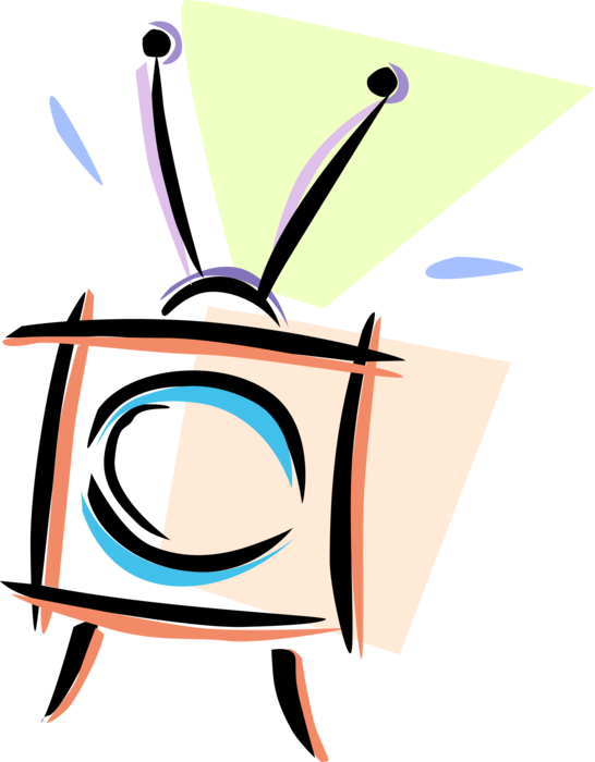Vector Illustration of Television or TV Set Telecommunication Mass Medium with Rabbit Ears Antenna