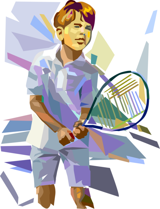 Vector Illustration of Young Tennis Player Playing Tennis