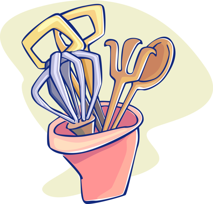 Vector Illustration of Kitchen Kitchenware Cooking Tools with Whisk, Spoon and Fork