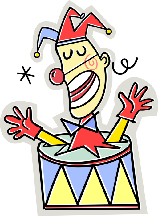 Vector Illustration of Big Top Circus Clown Performs Physical Slapstick Comedy