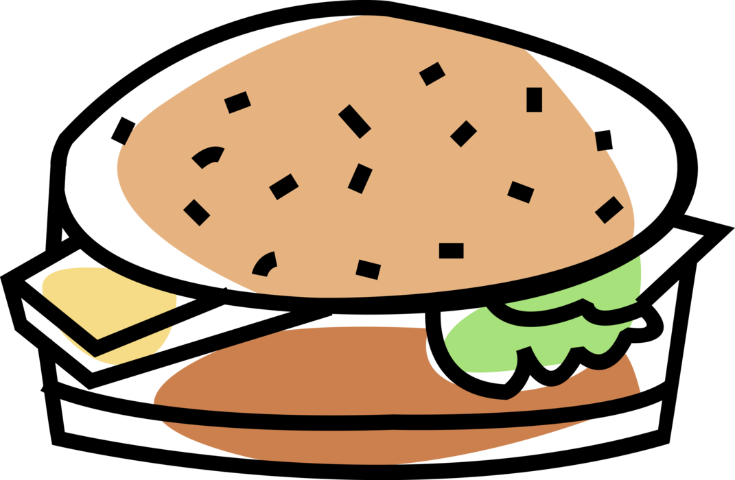 Vector Illustration of Fast Food Hamburger Meal in Bun