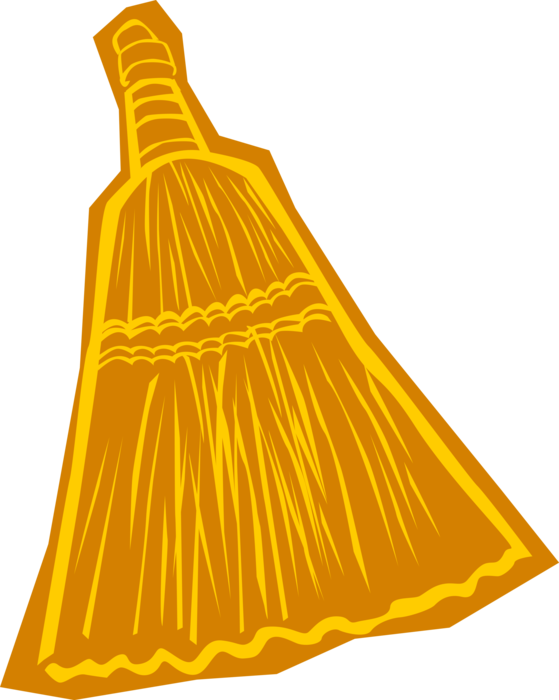 Vector Illustration of Straw Broom Cleaning Tool Sweeps Dirt and Dust from Floors