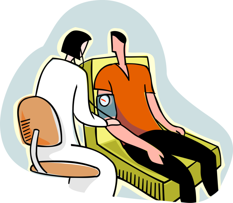 Vector Illustration of Patient Has Blood Pressure Checked with Doctor in Examining Room