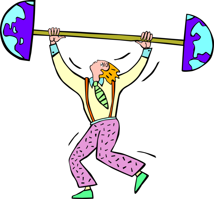 Vector Illustration of Carrying the Weight of the World with Barbell