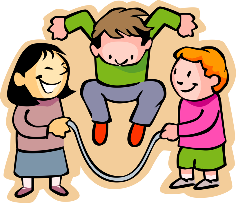 Vector Illustration of Primary or Elementary School Student Boys and Girls Skipping Rope at Recess