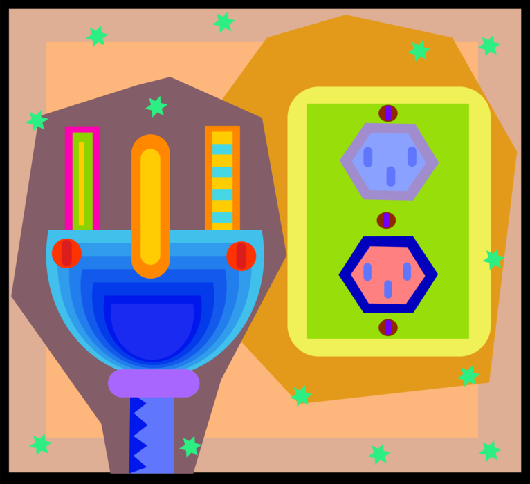 Vector Illustration of Electrical Cord Electric Plug Connects to Electricity Socket