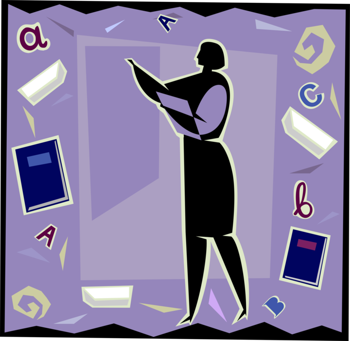 Vector Illustration of School Teacher with Classroom Student Papers