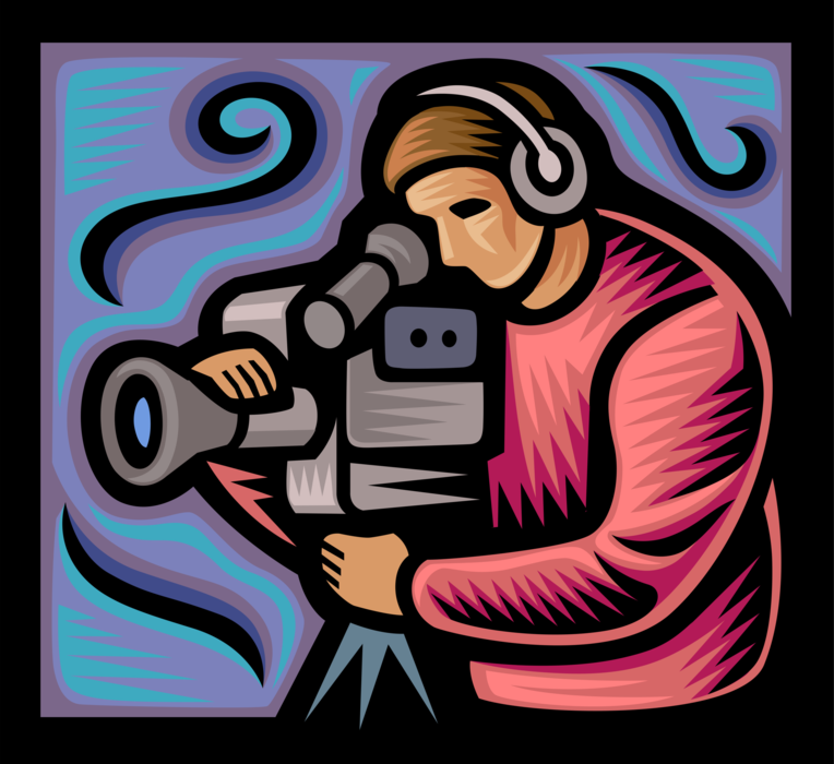 Vector Illustration of Television News Team Reporter and Cameraman Filming Interview