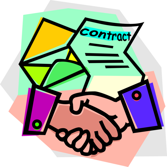 Vector Illustration of Hands Shaking in Handshake Agreement After Signing Legal Binding Contract