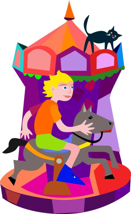 Vector Illustration of Amusement Park or Theme Park Merry-Go-Round Carousel Ride