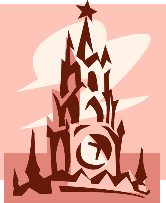 Vector Illustration of Spasskaya Saviours Tower Eastern Wall of Kremlin, Moscow, Russia