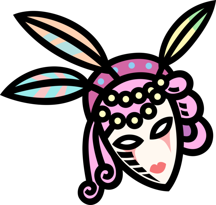 Vector Illustration of New Orleans Mardi Gras, Shrove Tuesday, or Fat Tuesday Masquerade Party Mask