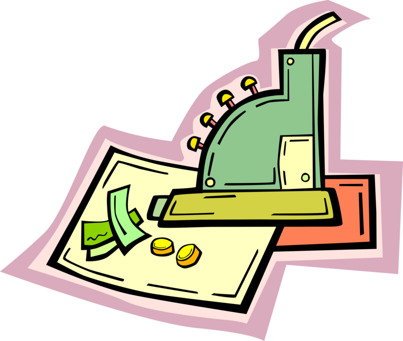 Vector Illustration of Cash Register for Registering and Calculating Retail Sales Transactions