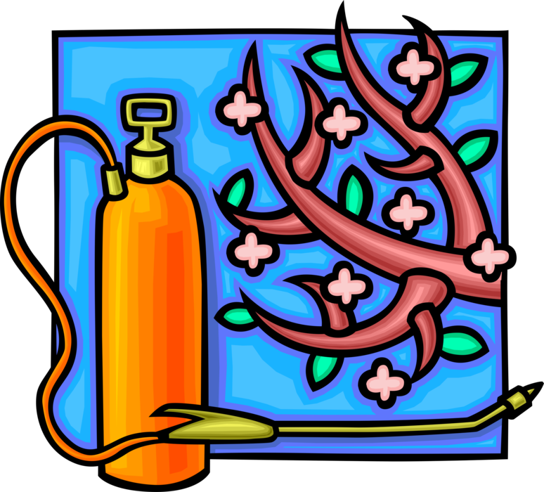 Vector Illustration of Insect and Pest Control Insecticides Spray with Fruit Tree