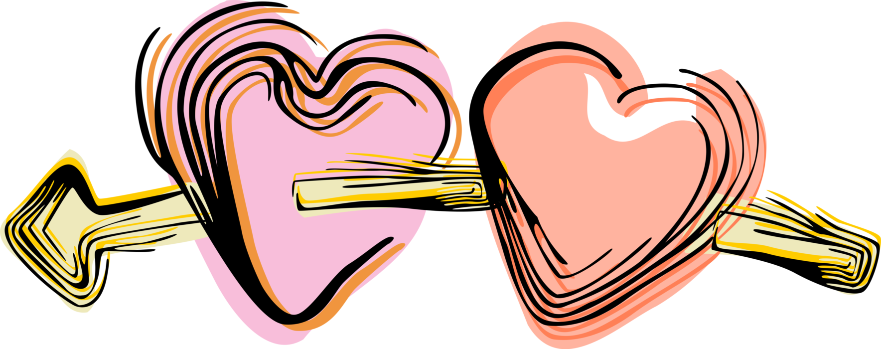Vector Illustration of Cupid God of Desire and Erotic Love Arrow Pierces Romantic Love Hearts