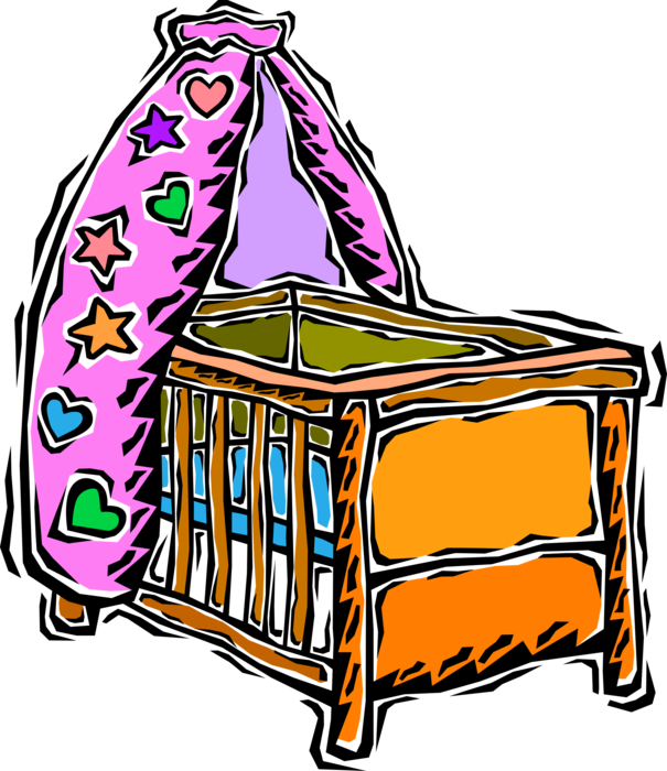 Vector Illustration of Newborn Baby's Crib Small Bed for Infants