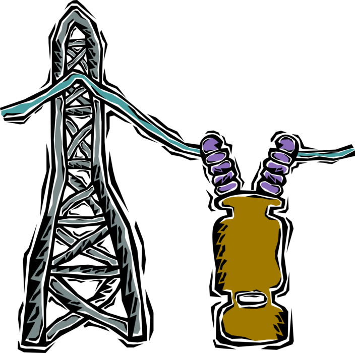 Vector Illustration of Transmission Tower Carries Electrical Power Lines to Distribute Electricity