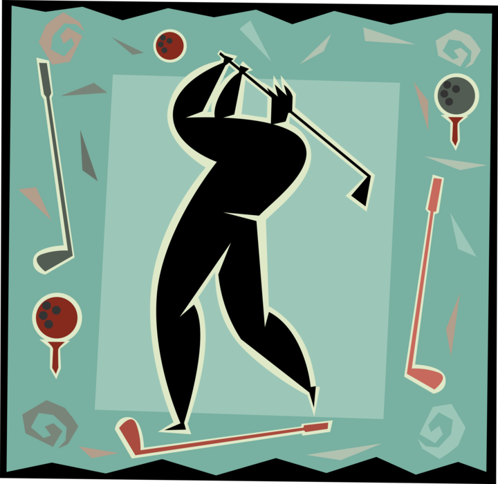 Vector Illustration of Sport of Golf Golfer Golfing with Golf Clubs and Balls