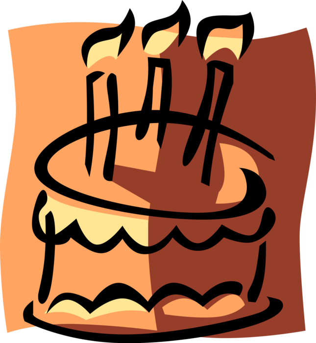 Vector Illustration of Dessert Pastry Birthday Cake with Lit Candles